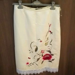 Whistler Embroidered Beaded Fringed Silk Skirt Size 8